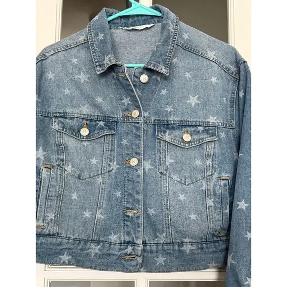 Highway Jeans Star Print Cropped Denim Jacket Women’s Medium Blue Jean Coat - Picture 2 of 8